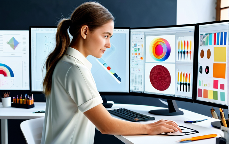 **
A fashion designer in a brightly lit, modern studio, surrounded by digital design tools and mood boards. She's wearing stylish, modest clothing, confidently working on a 3D design software on a large monitor. The scene emphasizes creativity and technological integration. Perfect anatomy, correct proportions, natural pose, well-formed hands, proper finger count. Safe for work, appropriate content, fully clothed, professional, family-friendly.
**