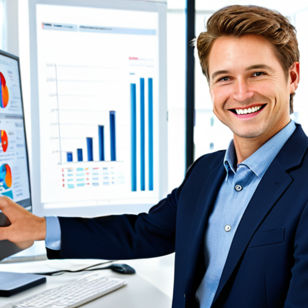 Data-Driven Designer**

A professional fashion designer, fully clothed in appropriate business attire, analyzing sales data on a large monitor in a modern, brightly lit office. The monitor displays charts and graphs related to clothing sales trends. The designer is smiling confidently. Perfect anatomy, correct proportions, well-formed hands, proper finger count, natural body proportions, professional, safe for work, appropriate content, family-friendly.

**